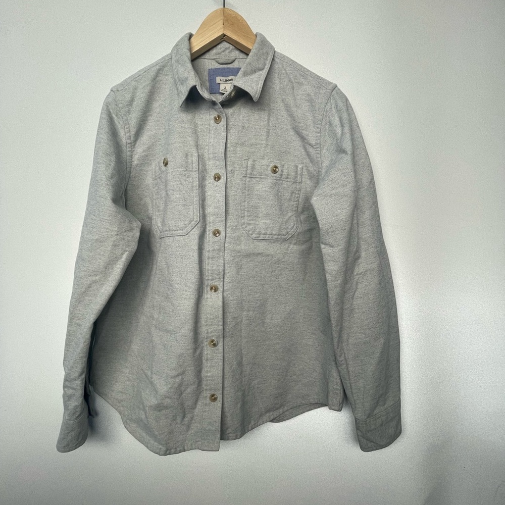LL Bean Men Sz S Chamois Cloth Heavyweight Button Down Flannel Shirt Gray Cotton